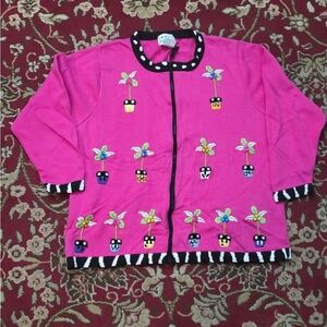 Quacker Factory Fuchsia Cardigan with Floral Embroidery